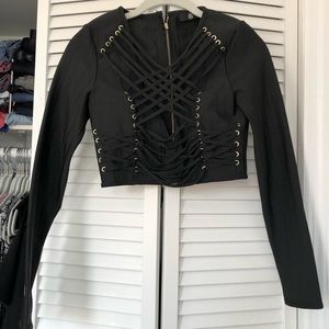MISSGUIDED strappy long sleeved crop top NEW M